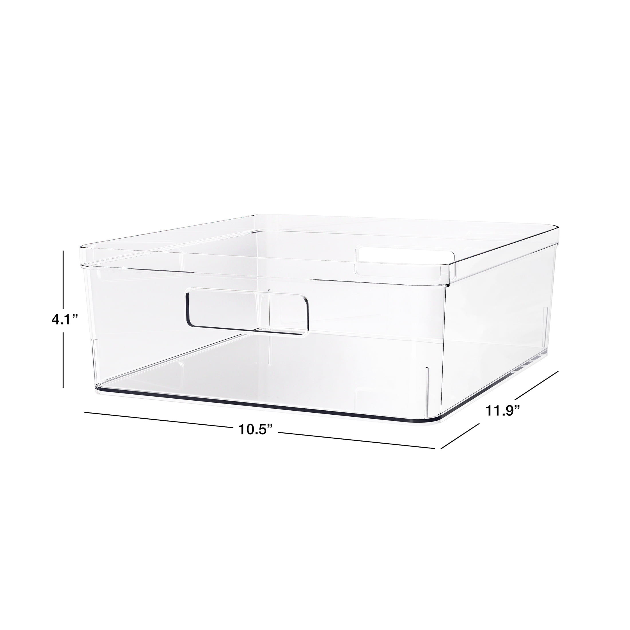 Mainstays Extra Large Clear Plastic Pantry Organizer Storage Bin, Kitchen Cabinet, Fridge and Shelf Storage Container for Pantry and Kitchen Organization, 12" x 10.5" x 4"