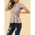 thumbnail image 5 of MODA NOVA Junior's Floral Short Sleeves High Waist Tie Neck Peplum Blouse Pink XL, 5 of 6