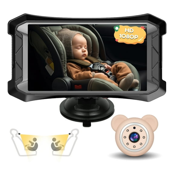 Baby Car Camera 5 inch Monitor for Backseat Simple Installation Carseat Camera with Rear-Facing Infant Monitoring IR Night Vision and 360° Rotatable Baby Car Monitor for Children(Pink))