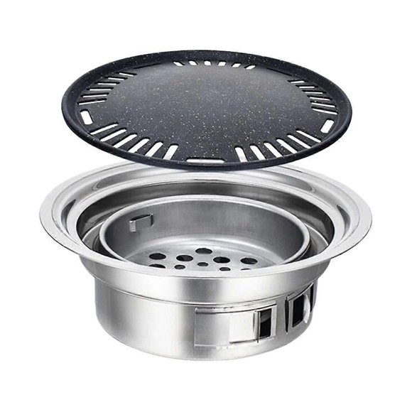 Household Stainless Steel Charcoal Oven Commercial Round Non-Stick Barbecue Oven Outdoor Camping Po