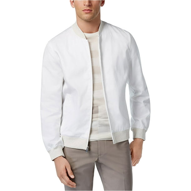 Chaqueta bomber de contraste Alfani para hombre blanca pequeña