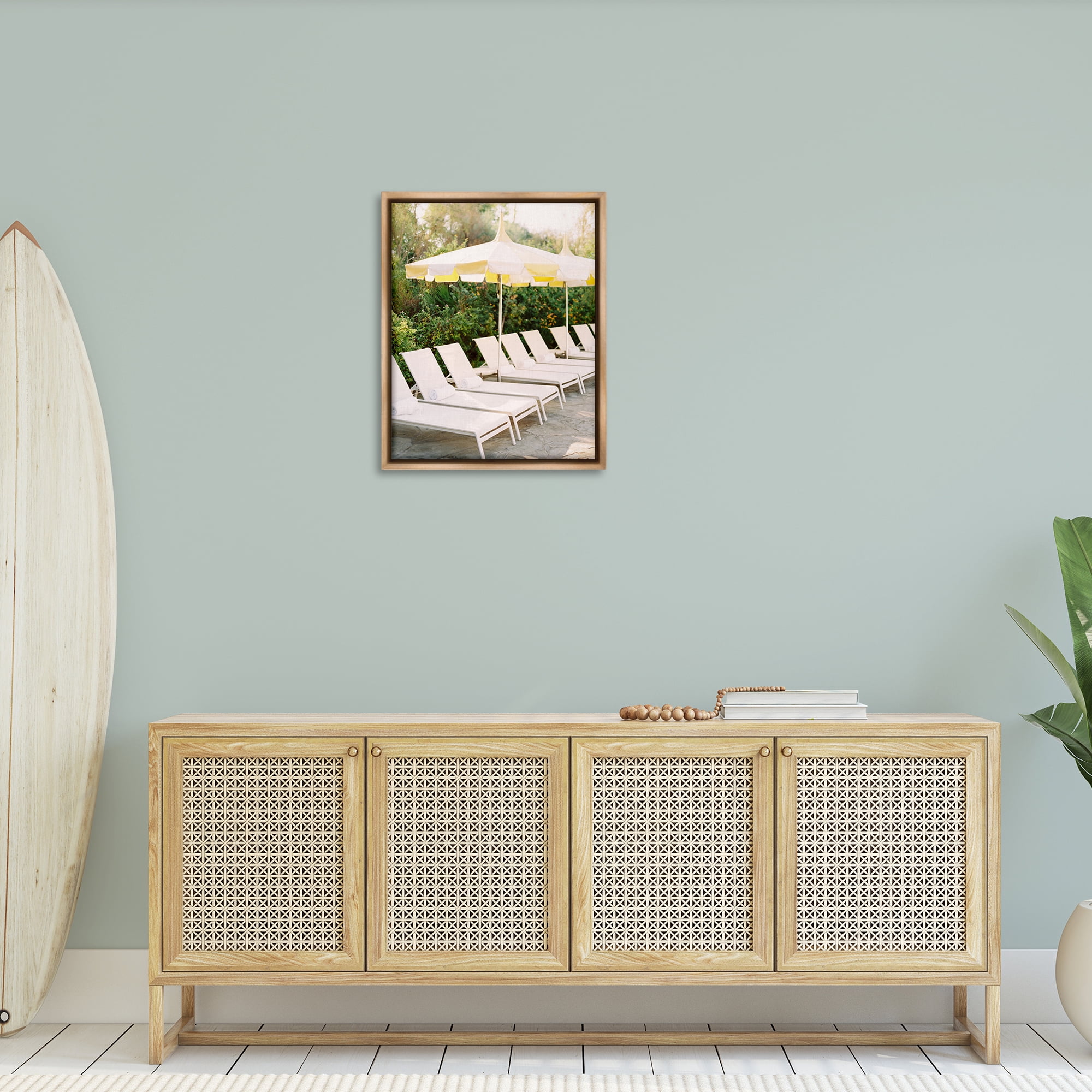 Stupell Industries Summer Pool Chairs Landscape Photography Brown Floater Framed Canvas Art Print Wall Art, 25 x 31