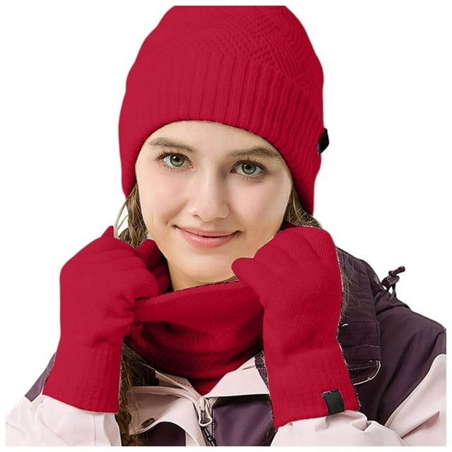 FYEGRE Children's Winter Hat Scarf Gloves Set Fashionable Outdoor Warm Three Piece Accessory Kit for Cold Weather Red One Size