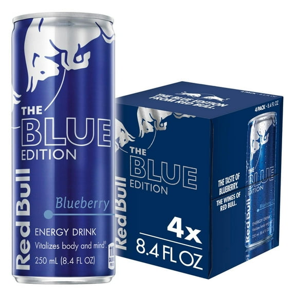 Red Bull Blue Edition Energy Drink, Blueberry, 80mg Caffeine, 8.4 fl. oz., Pack of 4 Cans