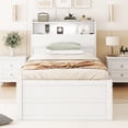 thumbnail image 4 of Harper & Bright Designs Twin Size Wooden Platform Bed with Trundle and 3 Drawers Underneath, Wooden Bedframe with Headboard Storage and Built-in USB & LED Light, White, 4 of 13