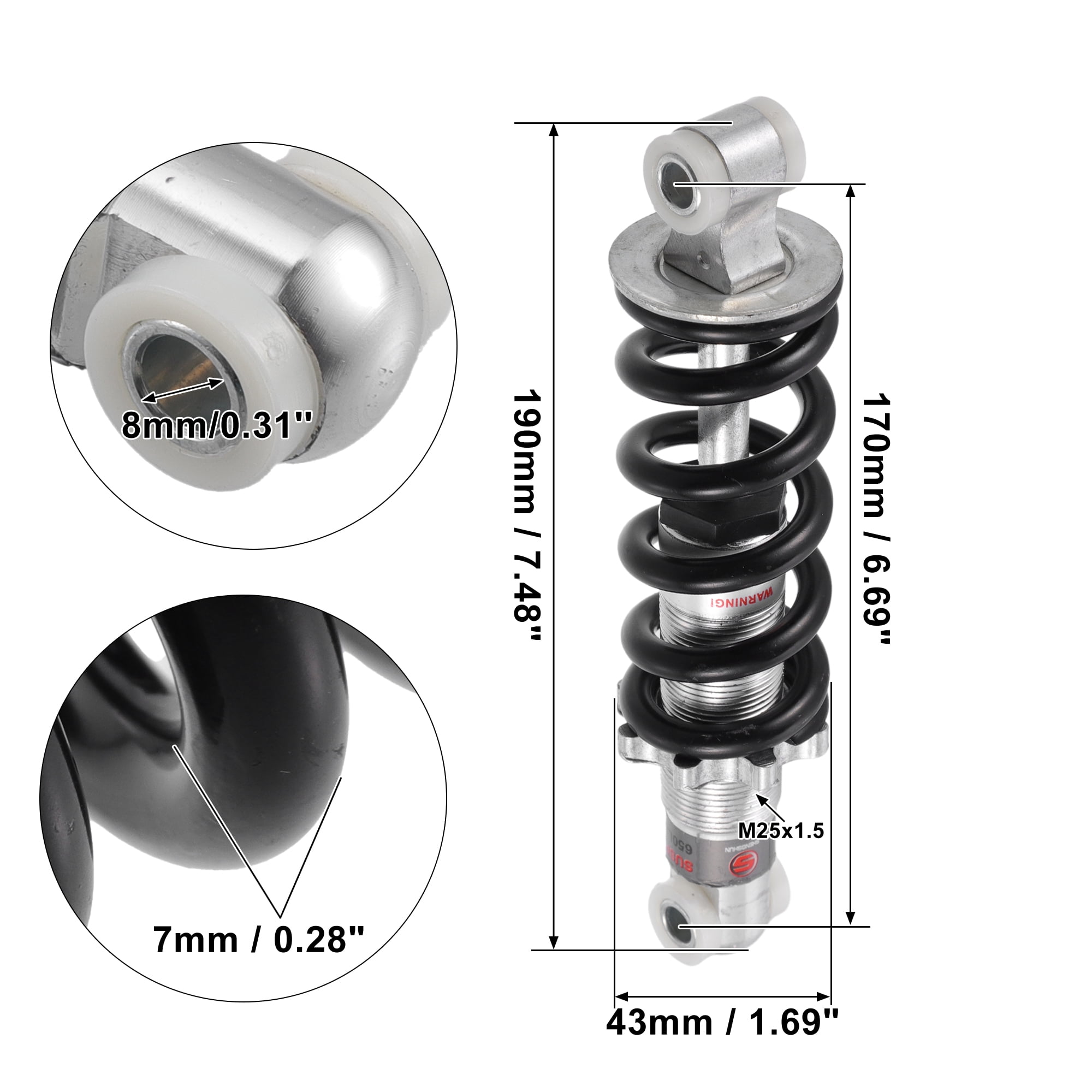 Unique Bargains Rear Shock Absorber 170mm 650lbs Rear Shock Damper for Gas Scooter Electric Bike Dirt Bike Silver Tone Walmart
