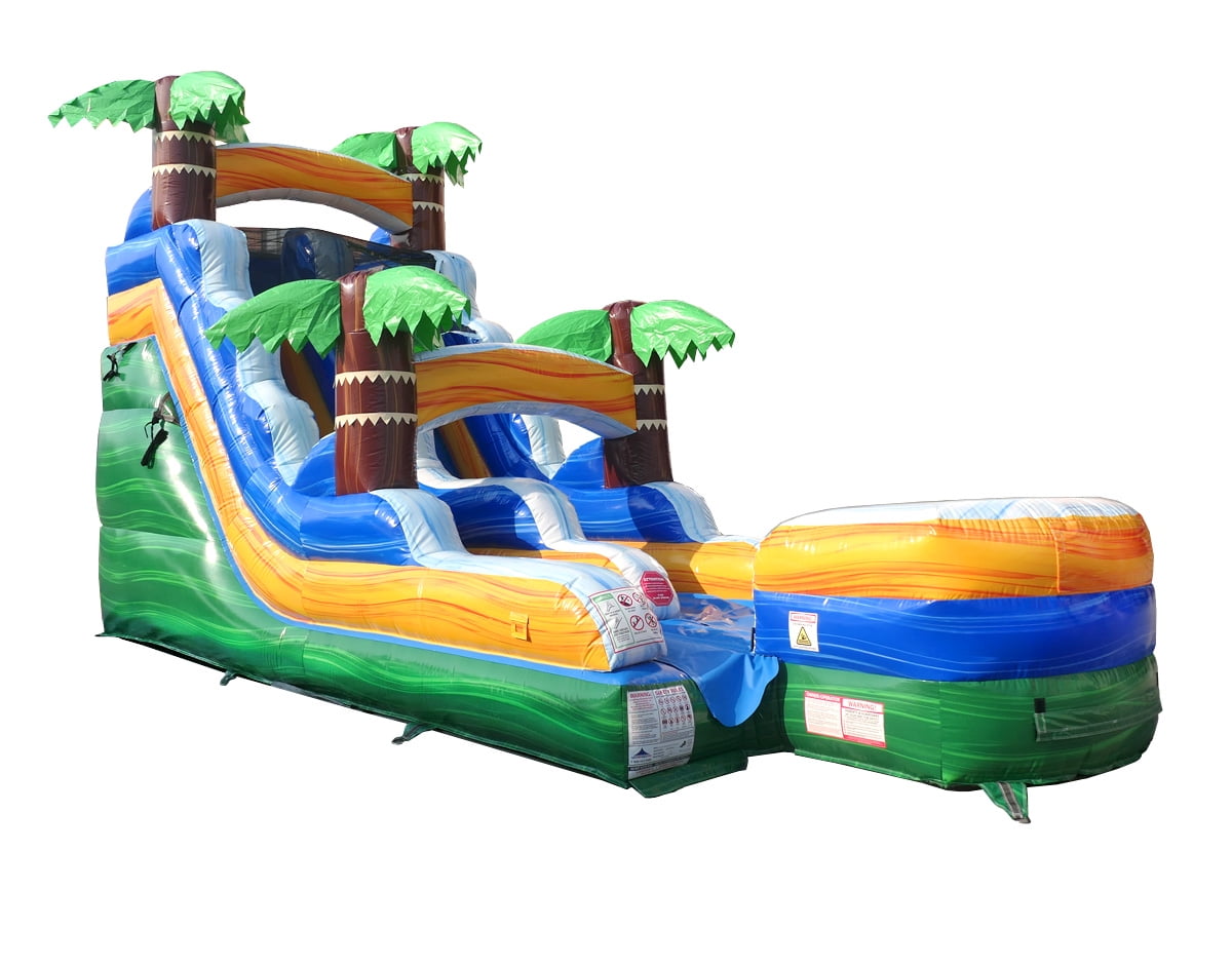 TentandTable Commercial Inflatable Water Slide, Tropical Green Marble with Blower, 15 Ft