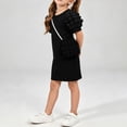 thumbnail image 2 of Fesfesfes Girls Short Puff Sleeve Ribbed Knit Dress with Matching Mini Crossbody Bag Round Neck A-Line Casual Summer Spring Outfit Ages 3-9 Years, 2 of 6