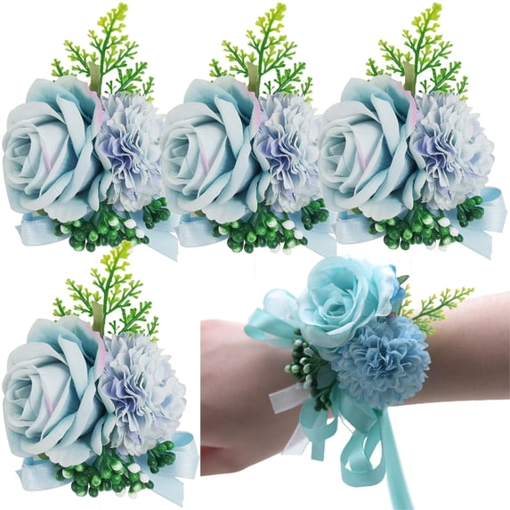 Leaveforme Wrist Corsage for Wedding, Set of 4, Prom Flower Wrist Corsages for Mother of Bride and Groom, Rose Wrist Flower for Bride Bridesmaid Girl Women Party, Homecoming Ceremony Anniversary