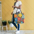 thumbnail image 4 of FORMRS Womens Canvas Tote Bag with Zipper Inner Pocket Shoulder Handbag, Cartoon Flowers, 4 of 7