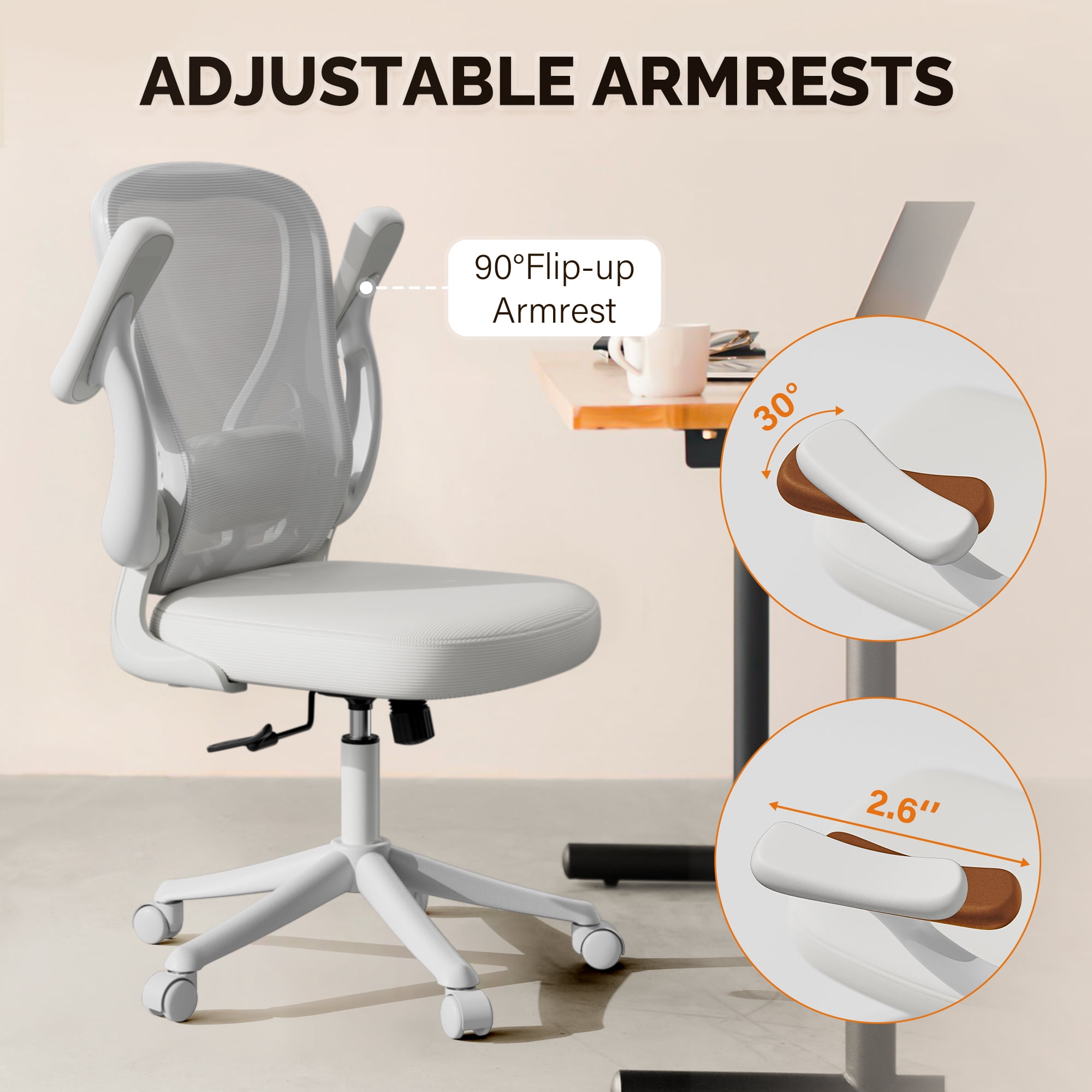 Solfway Home Office Mesh Lumbar Support Office Chair, Adjustable Tilt and Flip-up Arms, Gray (Set of 1)