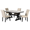 thumbnail image 1 of Ensemble de Repas en Faux Marbre Expresso Léger avec Base en Bois Foncé et Chaises Beiges, 1 of 6