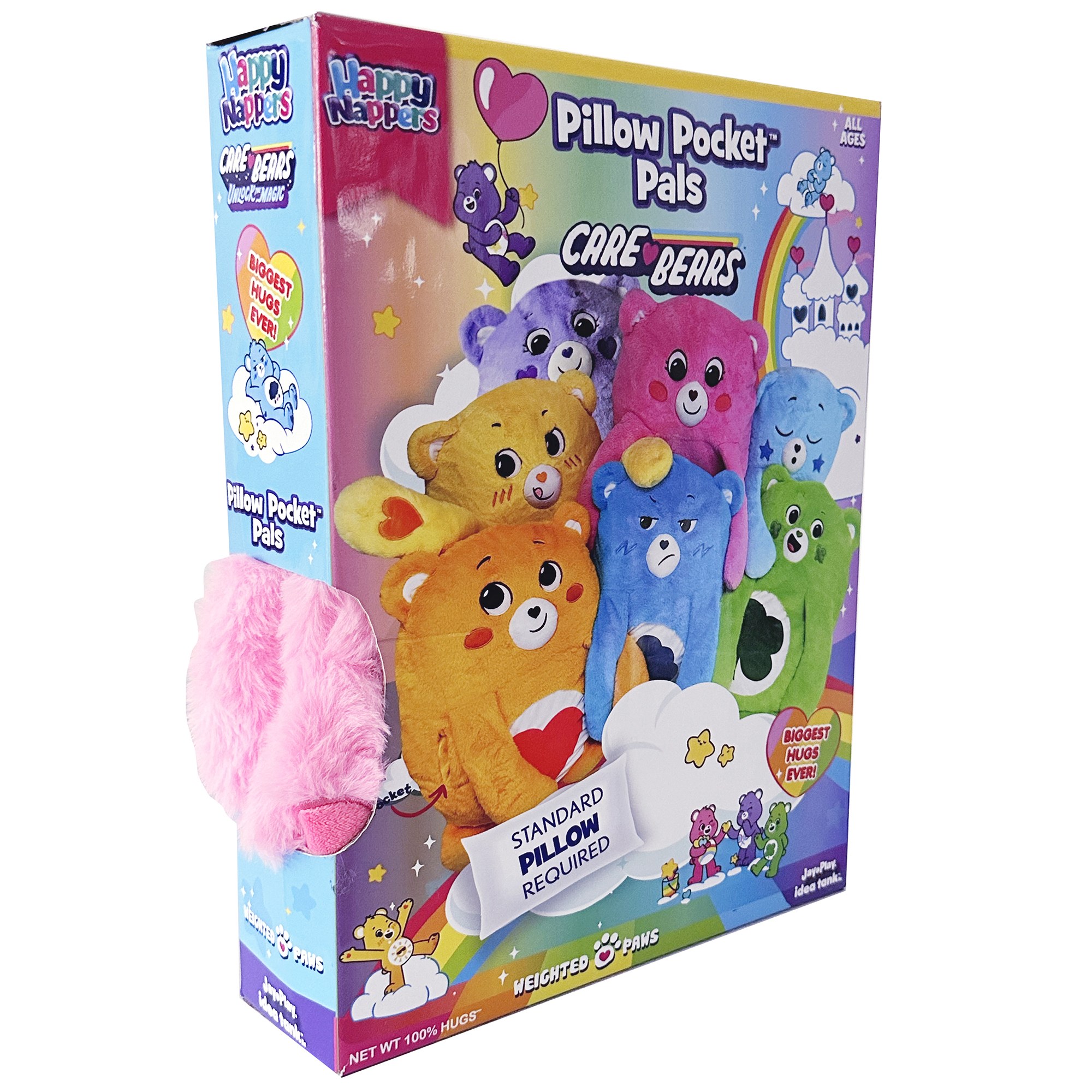 Happy Nappers: Care Bears Pillow Pocket Pal - Cheer Bear - Plush Character Pillow Case, Animal Cover w/ Weighted Paws, Soft Huggable Companion, Kids