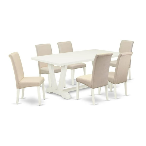 East West Furniture V-Style 7-piece Wood Dining Room Set in Cream
