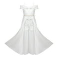 thumbnail image 3 of YONGHS Kids Girls Floral Lace Bridesmaid Dress Off Shouldre Maxi Romper Gown White 14, 3 of 7