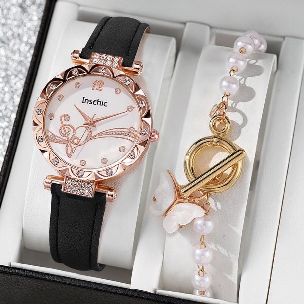Corea Mariposa Y Flor Diamante Mujeres Relojes Señoras Perlas Pulsera Reloj De Cuarzo Conjunto Gao Jiahui unisex