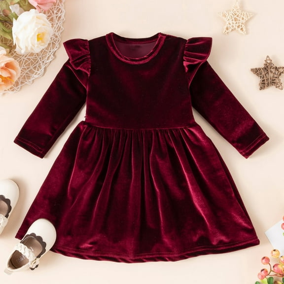 XXWXYD Toddler Baby Girl Christmas Velvet Dress Long Sleeve Holiday Par𝗍y, Festive Winter Red Velvet Gown, Kids Seasonal Pageant Dress