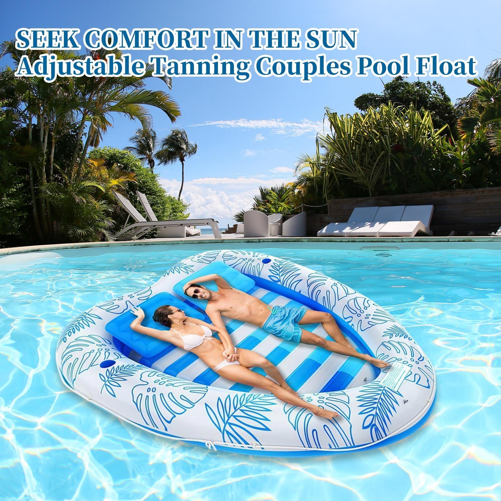 PVC Inflatable Pool Float Raft with Pillow, Sunbathing Floating Bed Mat for Adults, Durable Pool Lounger for Summer Swimming Pool Beach Vacation Relaxation