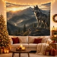 thumbnail image 3 of Wolf on Rocky Outcrop with Sunset in Mountain Valley, Majestic Illustration for Wildlife Fans, Nature Digital Art Decor, Housewarming Gift, Tapestry Wall Hanging for Bedroom and Living Room, 3 of 7