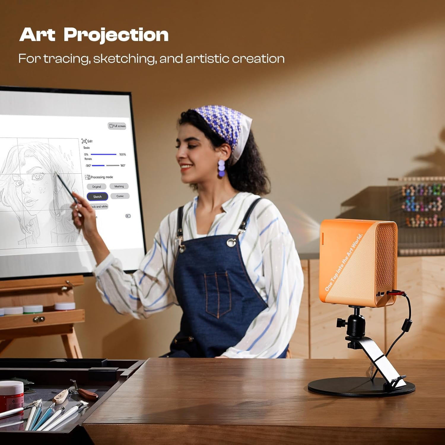 Mini Projector With 5G/2.4G WiFi and Bluetooth,4K Support Art Projector with Exclusive Drawing App for Artists,Portable Movie Projector Compatible with iOS/Android