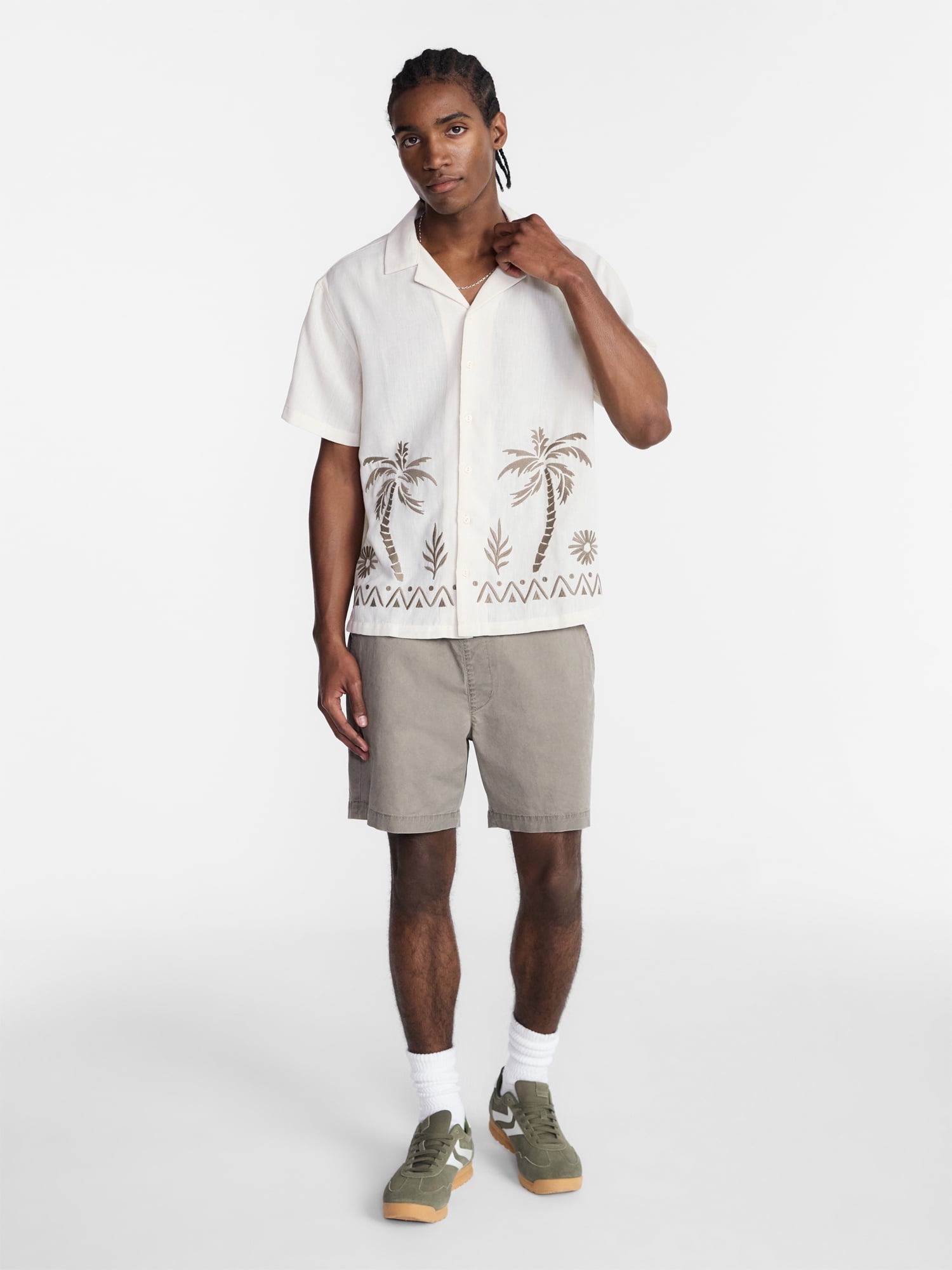 No Boundaries Embroidery Shirt with Short Sleeves, Men's XS-5XL