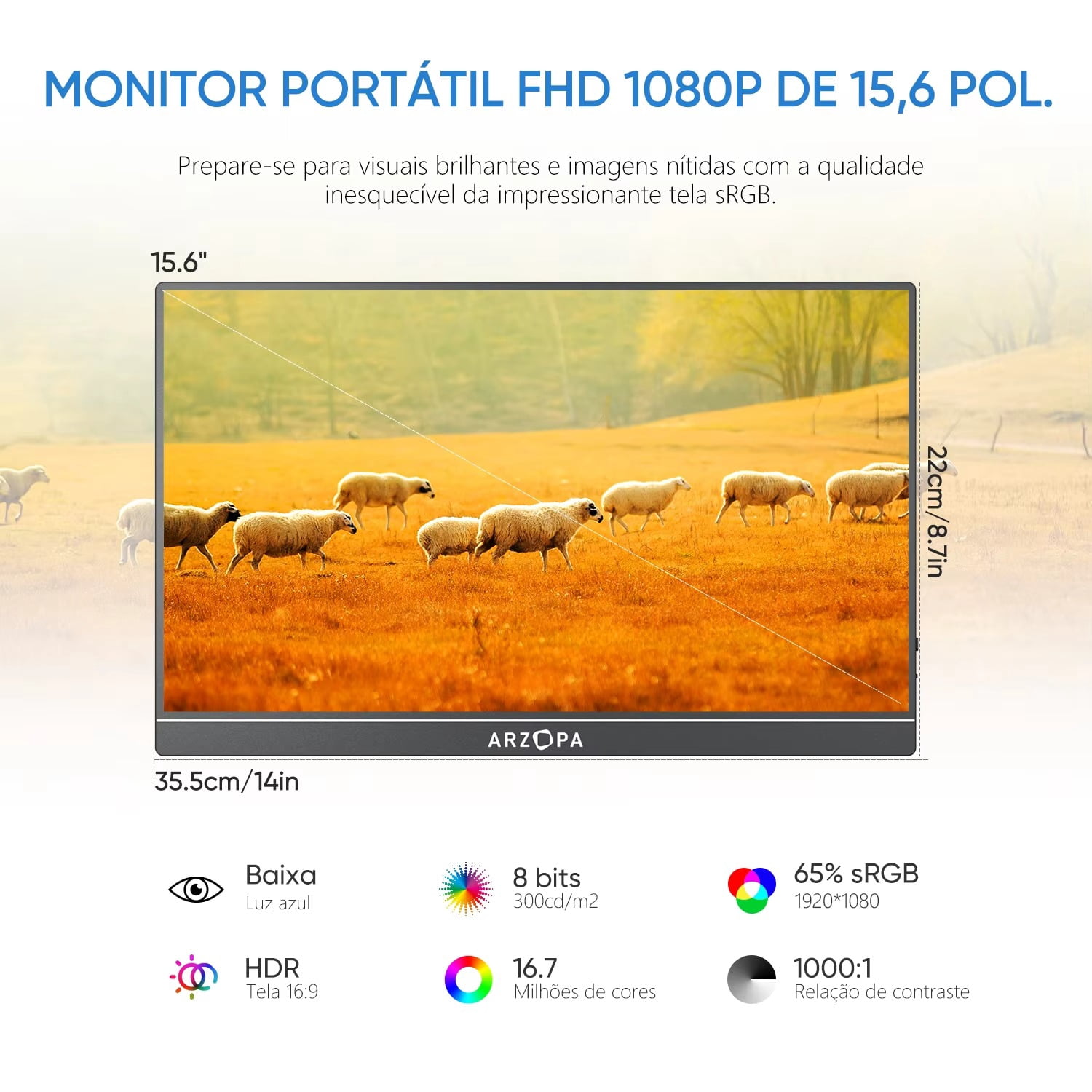 Arzopa 15.6 inch FHD 1920*1080P Portable Monitor with HDMI USB IPS Second Monitor External for PC Laptop Mac Switch Xbox ps4