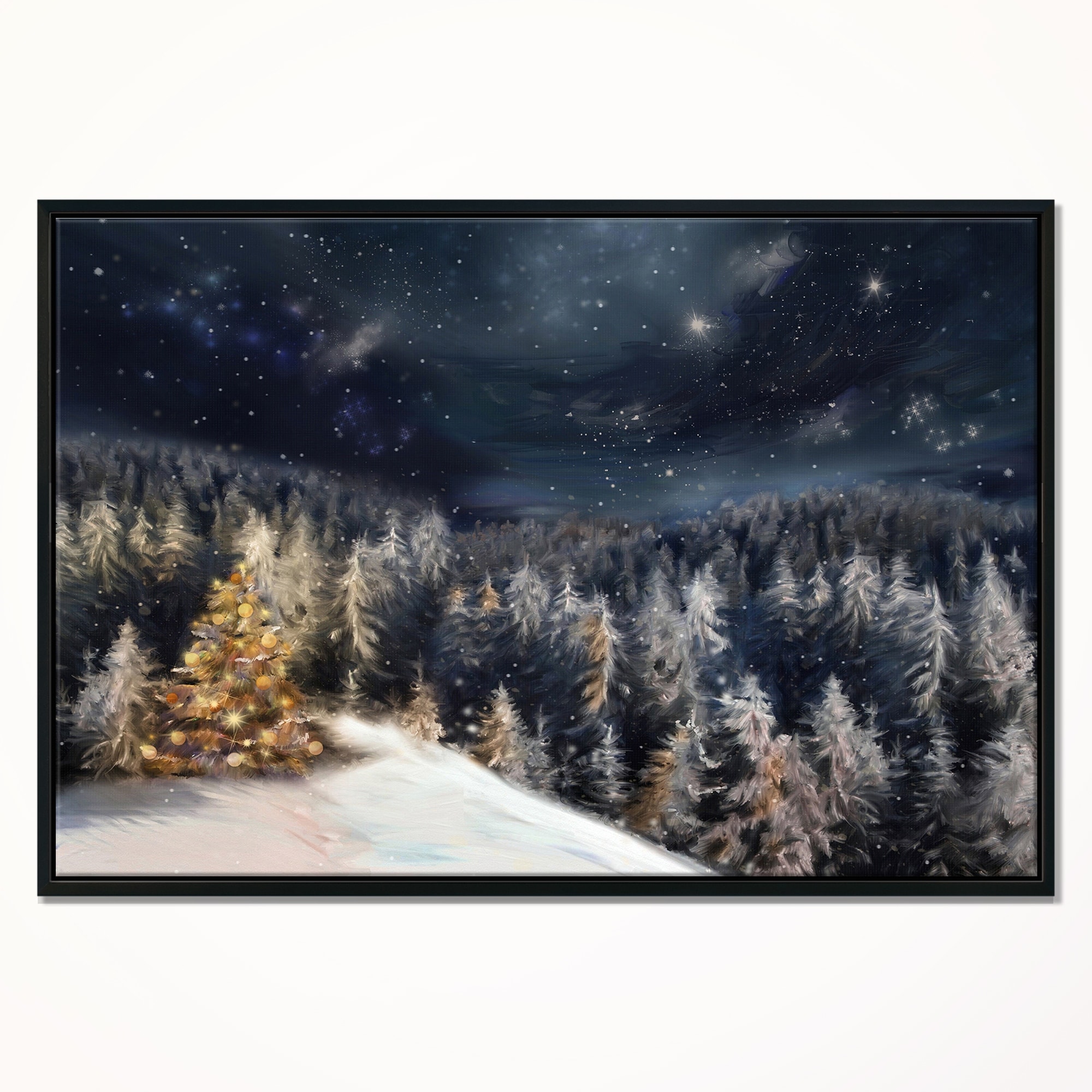Designart ' Night Forest Christmas Tree ' Landscape Framed Canvas Art Print