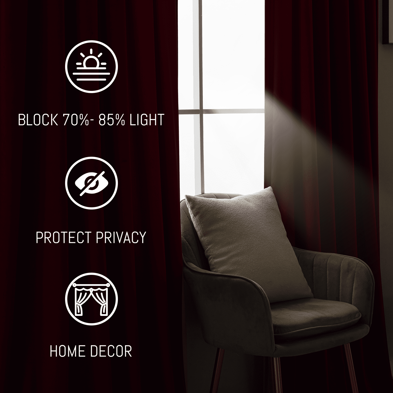 Yakamok Velvet Curtains 96 inches 2 Panels - Luxury Room Darkening Wine Red Curtains for Bedroom Living Room Thermal Insulated Super Soft Window Drapes Rod Pocket, W52 x L96 inches
