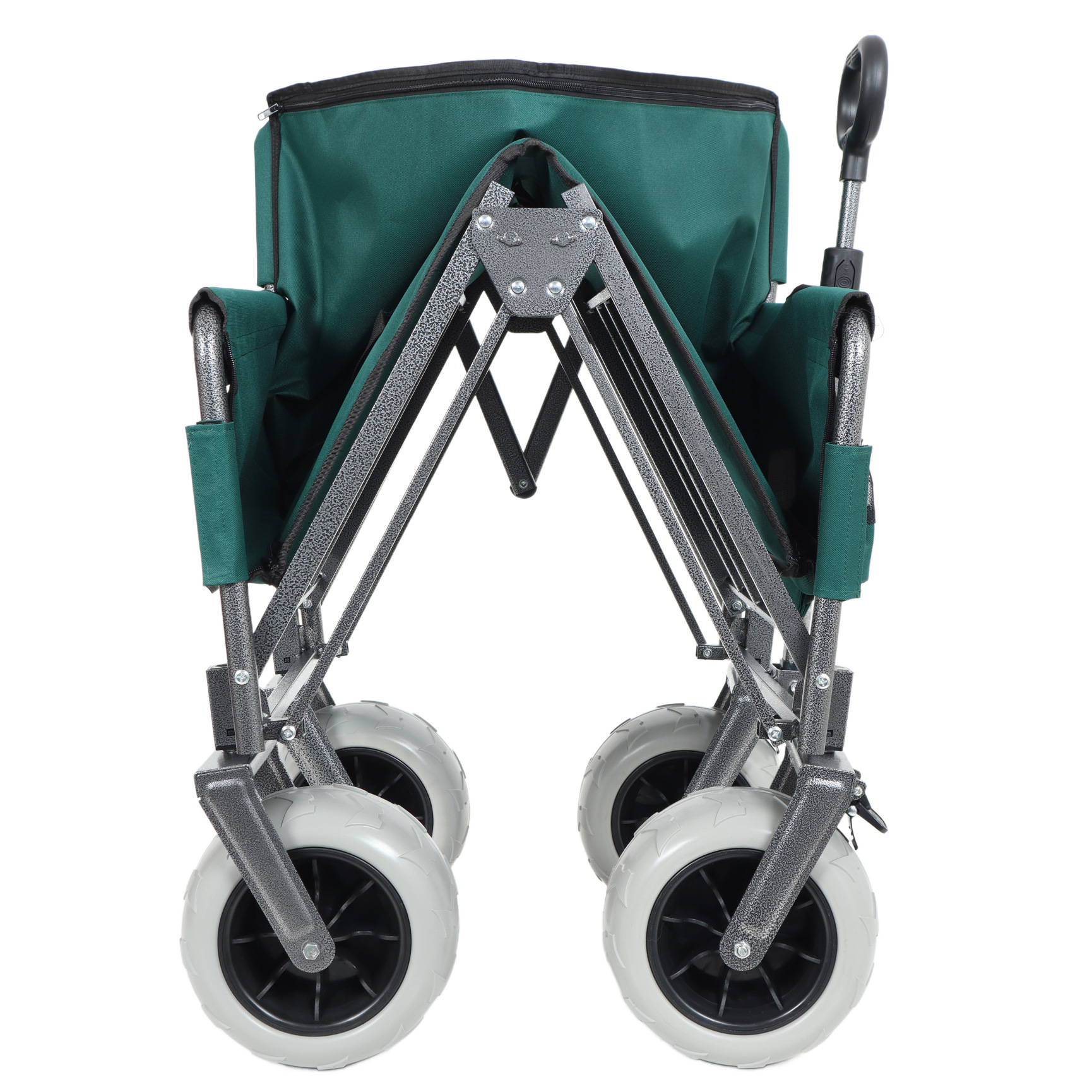 3-in-1 Wagon Carts Foldable with Bench Seat, 500lbs Capacity Wagon with 360° Swivel Beach Tires, Heavy-Duty Utility Wagon for Camping & Beach, Green