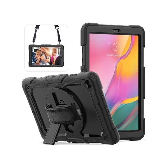 Galaxy Tab A 10.1 Case with 360 Rotating Stand Shoulder Strap Shockproof Cover with Pencil Holder & Screen Protector for Galaxy Tab A 10.1 SM-T510 T515