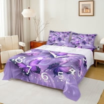 Manfei 3D Purple Butterfly Bed Sheets, Glitter Stars Print King Sheets, Romantic Anniversary Sheet Set, Ultra Soft Home Decor, 4pcs