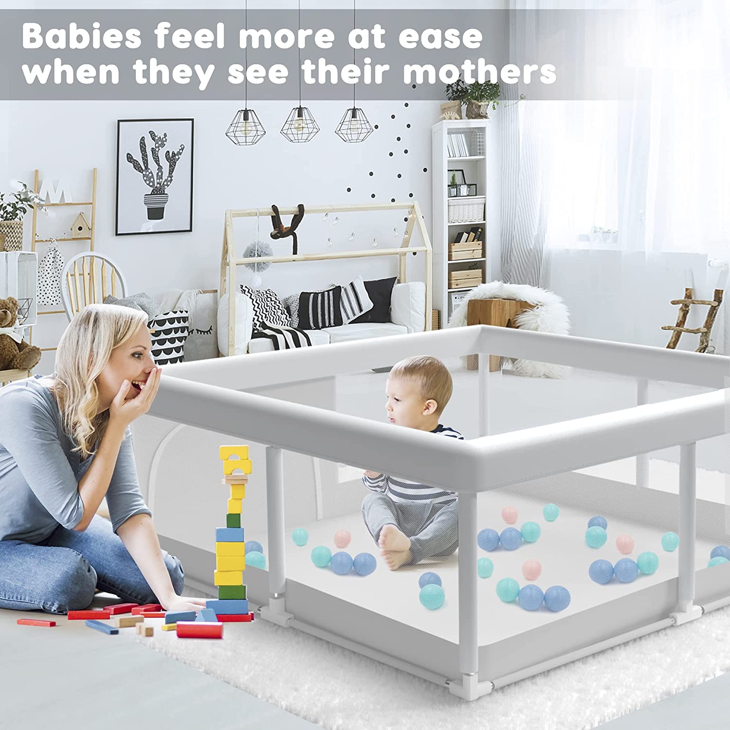 Ajulkrio Baby Playpen for Babies and Toddlers, Play Fence Gate Play Pen for Unisex Kid Grey 50x50x27 inch