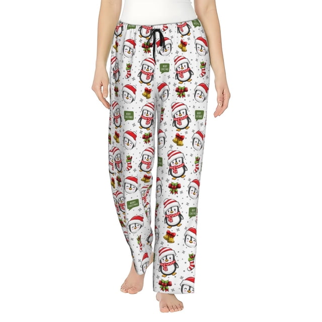 Fotbe Cute Christmas Hat Penguin A Pantalones de Pijama para Mujer, Pantalones de Dormir, Pantalones Pj con Cordón y Bolsillos-3X-Large