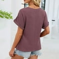 thumbnail image 7 of ManxiVoo Women Lace Trim Tee Round Neck Short Sleeve Blouse in A Relaxed Fit for Casual Outings M Size Brick Red, 7 of 7