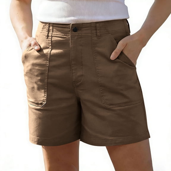 cocolona Womens Summer Casual Bermuda Shorts Elastic Waist Straight Wide Leg Chino Work Shorts with Pockets
