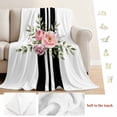 thumbnail image 5 of Pink Flowers Blanket Soft Cozy Warm Throw Blanket for Couch, Plush Fuzzy Flannel Fleece Blankets for Sofa, Romantic Floral Leaves Black Striped Bed Blankets Lightweight Gifts for Women, 30"x40", 5 of 9