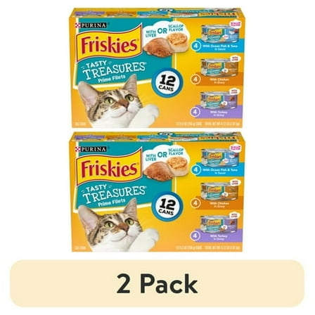 (3 pack) Friskies Gravy Tasty Treasures Prime Filets, Wet Cat Food, 12 Pack, 5.5 oz Cans