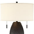 thumbnail image 4 of Franklin Iron Works Noah Modern Rustic Farmhouse Table Lamp 31" Tall Hammered Bronze Oatmeal Fabric Drum Shade for Bedroom Living Room Bedside Office, 4 of 7