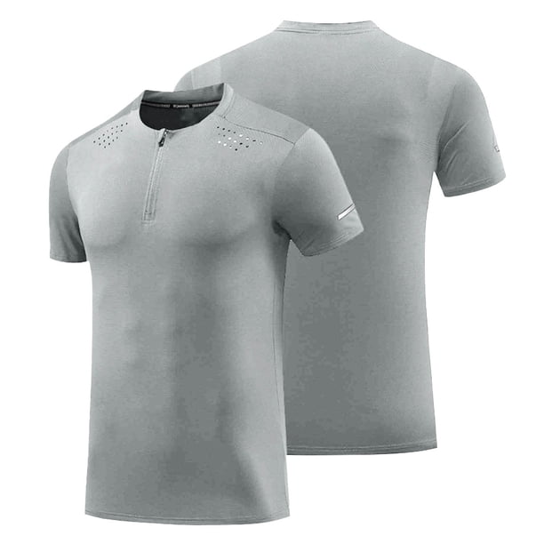 pstuiky camisetas de hombre, Camiseta deportiva de manga corta con cuello redondo, transpirable, con cremallera y secado rápido para hombre camisas casuales para hombre l