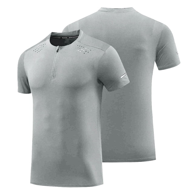 pstuiky Mangas cortas para hombre, Camiseta deportiva de manga corta con cuello redondo, transpirable, con cremallera y secado rápido para hombre ropa de hombre m
