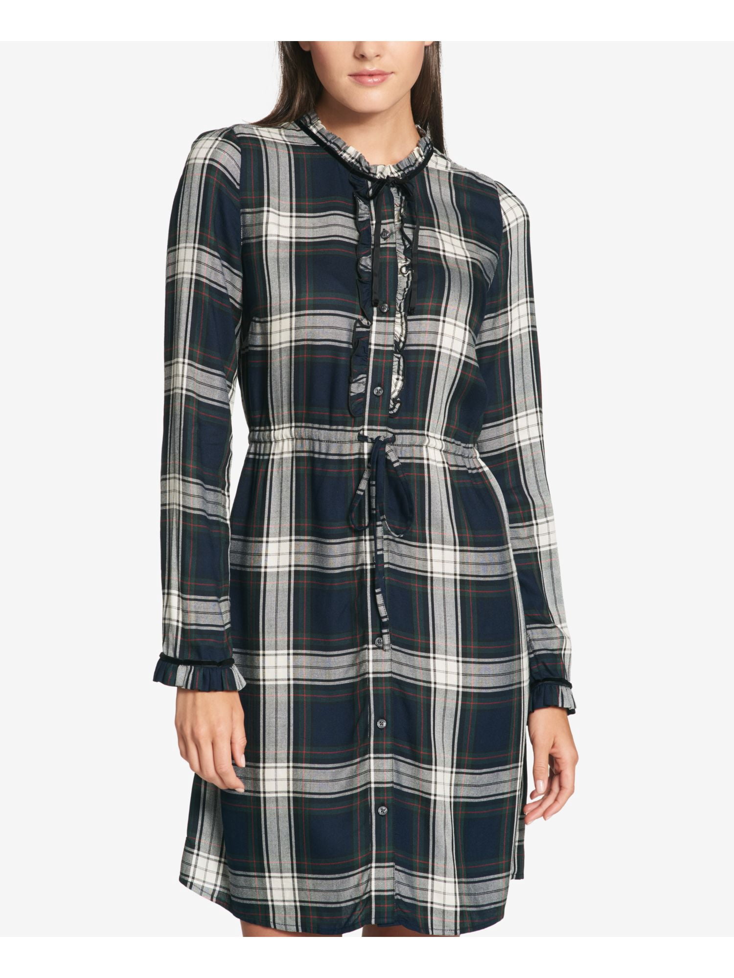 1280 Navy Plaid Tie Shirt Dress 