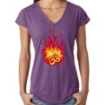 thumbnail image 1 of Ladies "Flaming OM" V-neck Yoga Tee Shirt - Heather Aubergine, Small, 1 of 2
