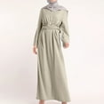 thumbnail image 2 of Fesfesfes Long Sleeve Dress Round Neck Belt Dress Women Solid Robe Vintage Elegant Swing Kaftan Party Dress Plus Size $10, 2 of 8