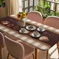 thumbnail image 3 of Vintage Coffee Time Table Cloths for 4 Foot Rectangle Tables, Farmhouse Desserts Brwon White Plaid Patio Waterproof Elastic Fitted Tablecloths, Washable Rectangular Table Cover for Camping, 3 of 8