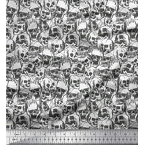 Soimoi Polyester Crepe Fabric Horror Skull Halloween Printed Fabric 1 Yard 42 Inch Wide