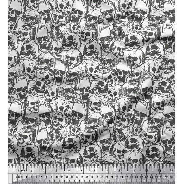 Soimoi Polyester Crepe Fabric Horror Skull Halloween Printed Fabric 1 Yard 42 Inch Wide
