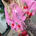 thumbnail image 5 of Womens Tie Front Cardigan Cute Cherry Open Front Y2k Sweater Oversized Chunky Knit Cardigan Tops Rose Pink M, 5 of 10