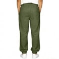 thumbnail image 4 of Domuza Kids Lightweight Joggers Summer Casual Cotton Linen Sweatpants Girls Boys Gym Sport Beach Pants with Pockets Army Green 150, 4 of 6
