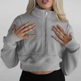 thumbnail image 6 of GigrtiJin Zip up Hoodies for Women Spring Cropped Long Sleeve Sweatshirts Jacket Trendy Solid Color Crop Tops, 6 of 8
