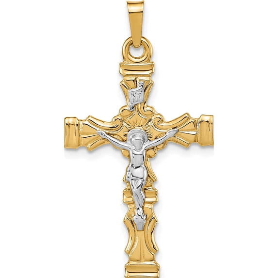 14K Two-Tone Polished Latin Crucifix Pendant (25 X 19.5) Made In United States xr1498